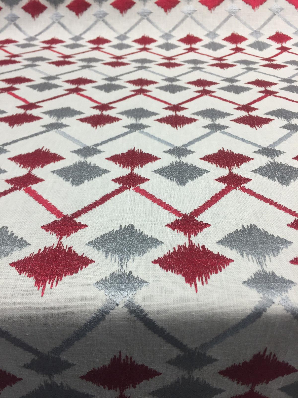 Fruits Of The Gods Poly-Cotton Fabric - Red And Grey Ikat Geometric Pattern, 58" Width (1 Yard)