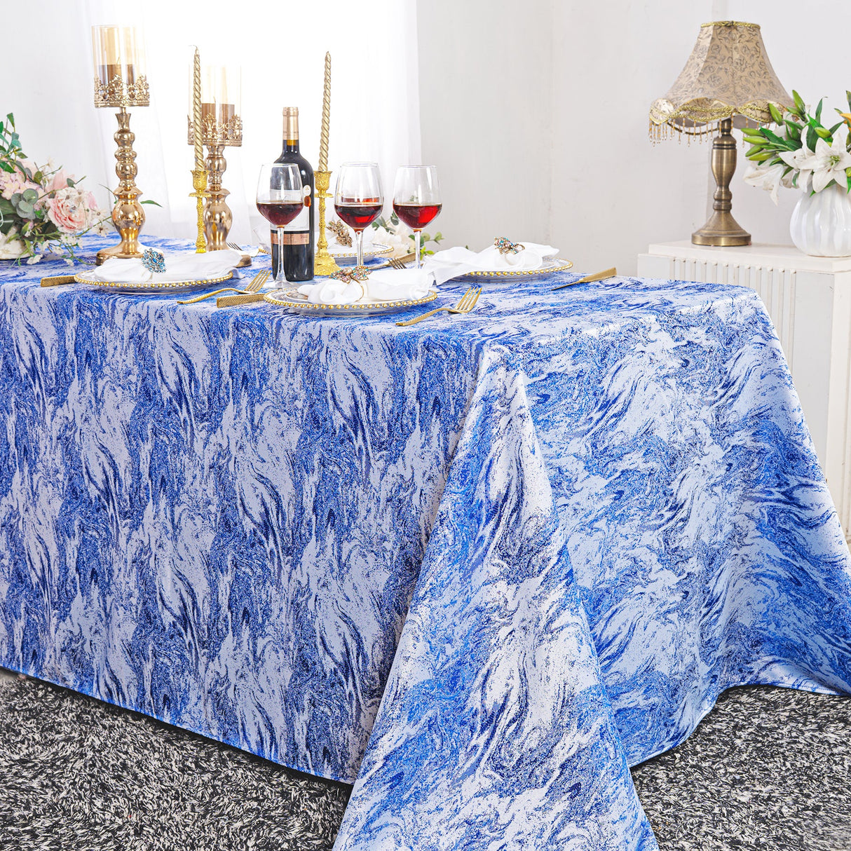 Jacquard Rectangular Tablecloth 90x156 Royal Blue