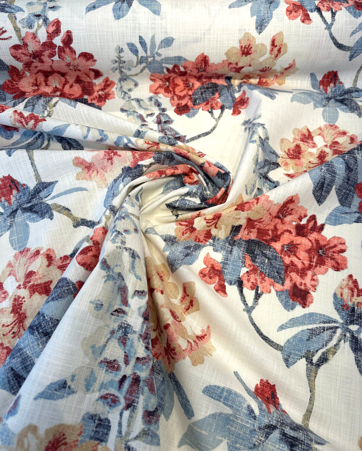 Waverly Elsa Indienne Cotton Fabric - Red Blue Floral, 54" Width, 25.25" Vertical Repeat, 27" Horizontal Repeat (1 Yard)