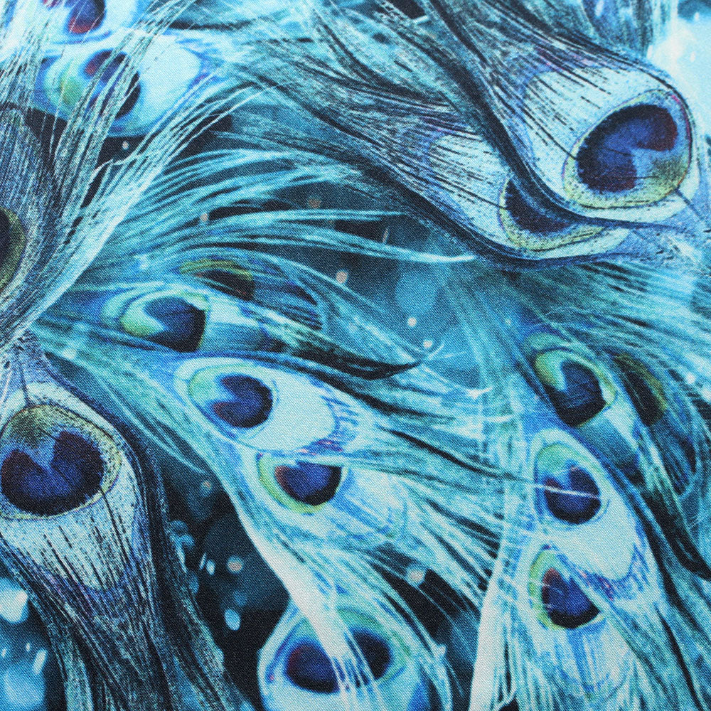 BZ Digital Flip Polyester Spandex Fabric - Multi-Color Peacock Feather Brazilian Print, 60" Width (1 Yard)