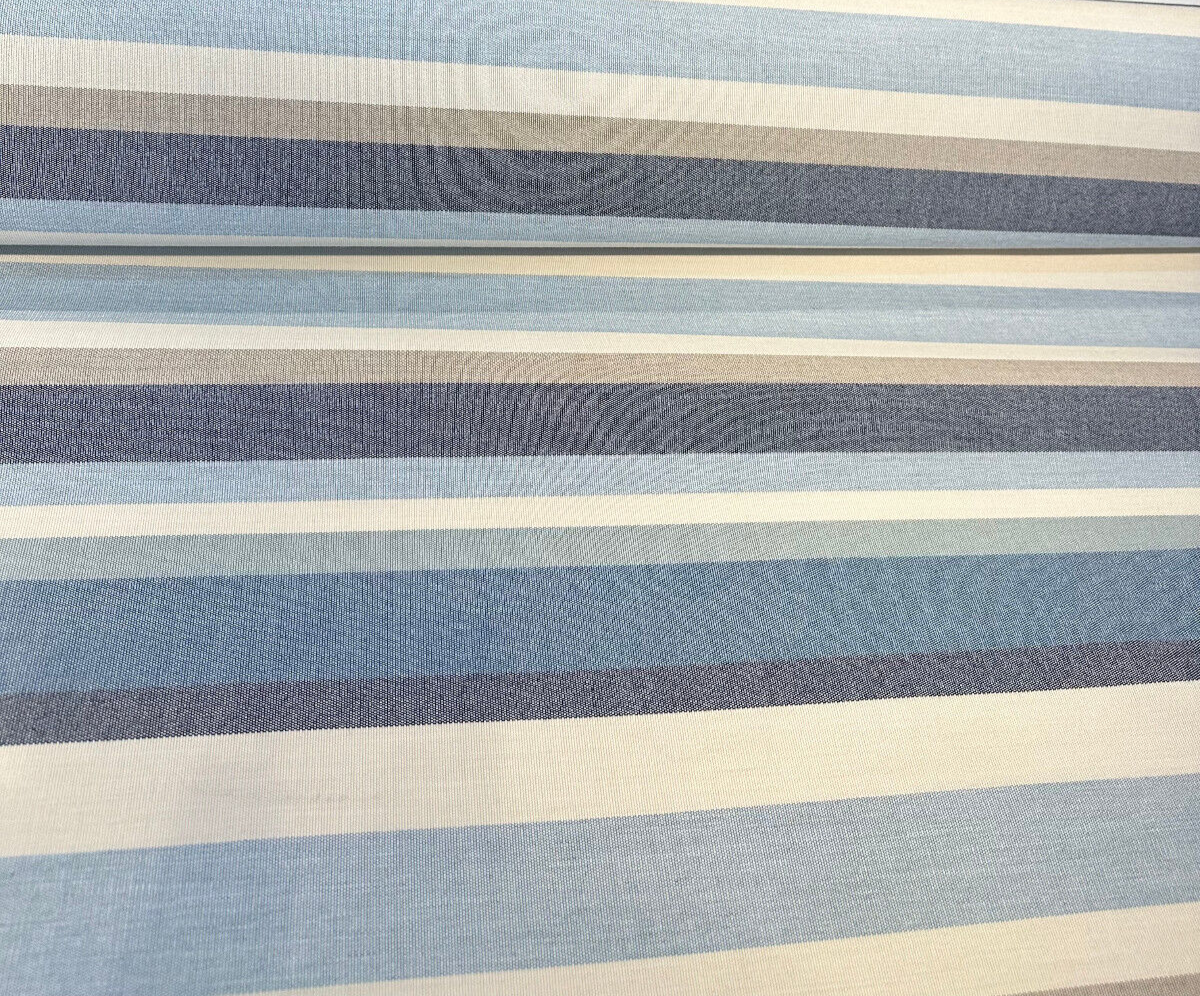Sunbrella Scope Cape Solution Dyed Acrylic Fabric - Blue, Tan, Brown, Beige, Black Stripes, 54" Width (1 Yard)