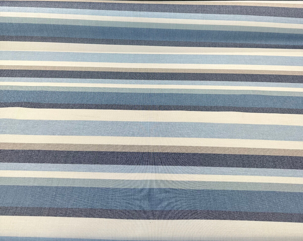 Sunbrella Scope Cape Solution Dyed Acrylic Fabric - Blue, Tan, Brown, Beige, Black Stripes, 54" Width (1 Yard)