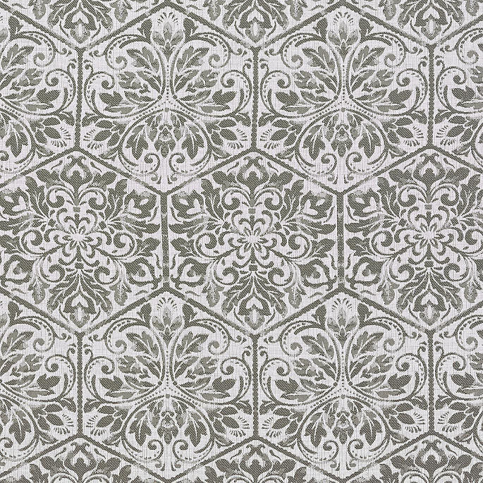 Sunbrella Amsterdam Tile Solution-Dyed Acrylic Fabric - Dove Gray Tile Pattern, Gray Silver White, 15" Vertical Repeat, 10" Horizontal Repeat (1 Yard)