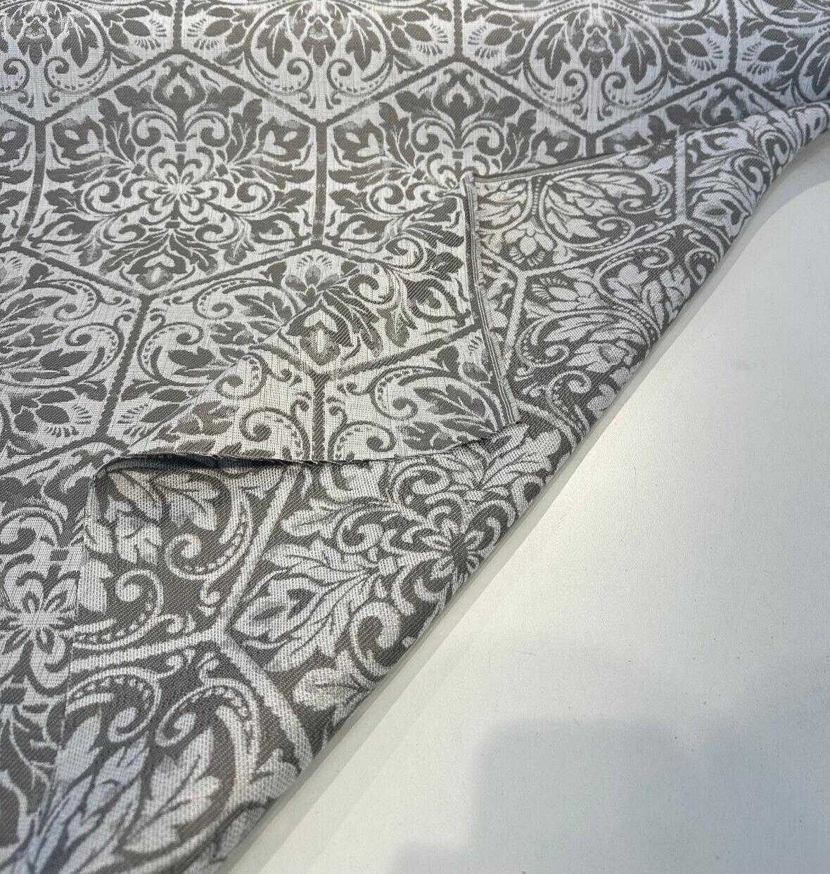 Sunbrella Amsterdam Tile Solution-Dyed Acrylic Fabric - Dove Gray Tile Pattern, Gray Silver White, 15" Vertical Repeat, 10" Horizontal Repeat (1 Yard)