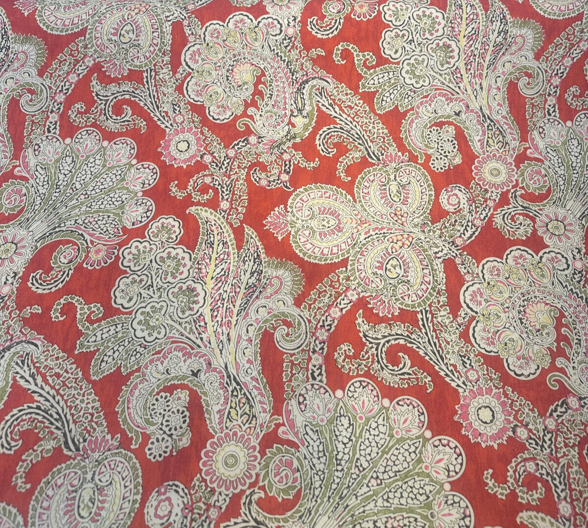 Waverly Grand Gesture Cotton Fabric - Red Fiesta Paisley Floral, 54" Width, 25.25" Vertical Repeat, 27" Horizontal Repeat (1 Yard)