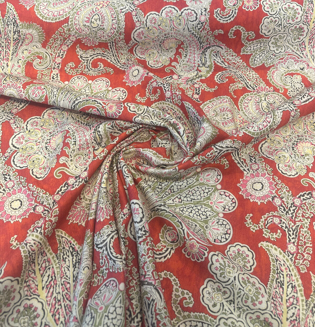 Waverly Grand Gesture Cotton Fabric - Red Fiesta Paisley Floral, 54" Width, 25.25" Vertical Repeat, 27" Horizontal Repeat (1 Yard)
