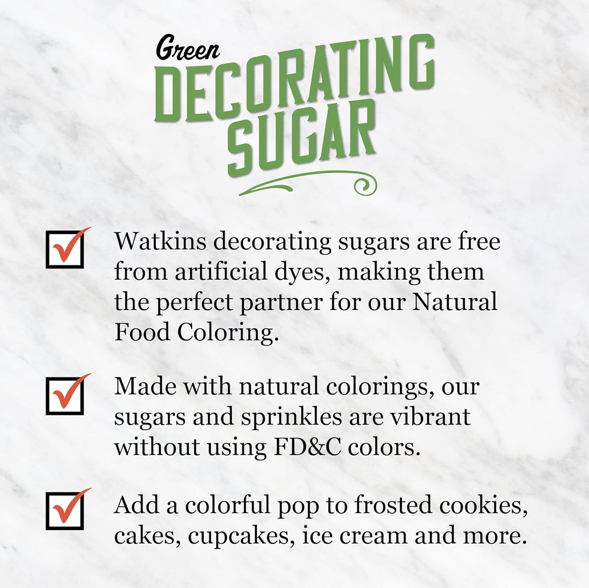 Watkins Green Sanding Decorating Sugar, Non-GMO, Kosher, 4.2 Ounce Jar Dye Free