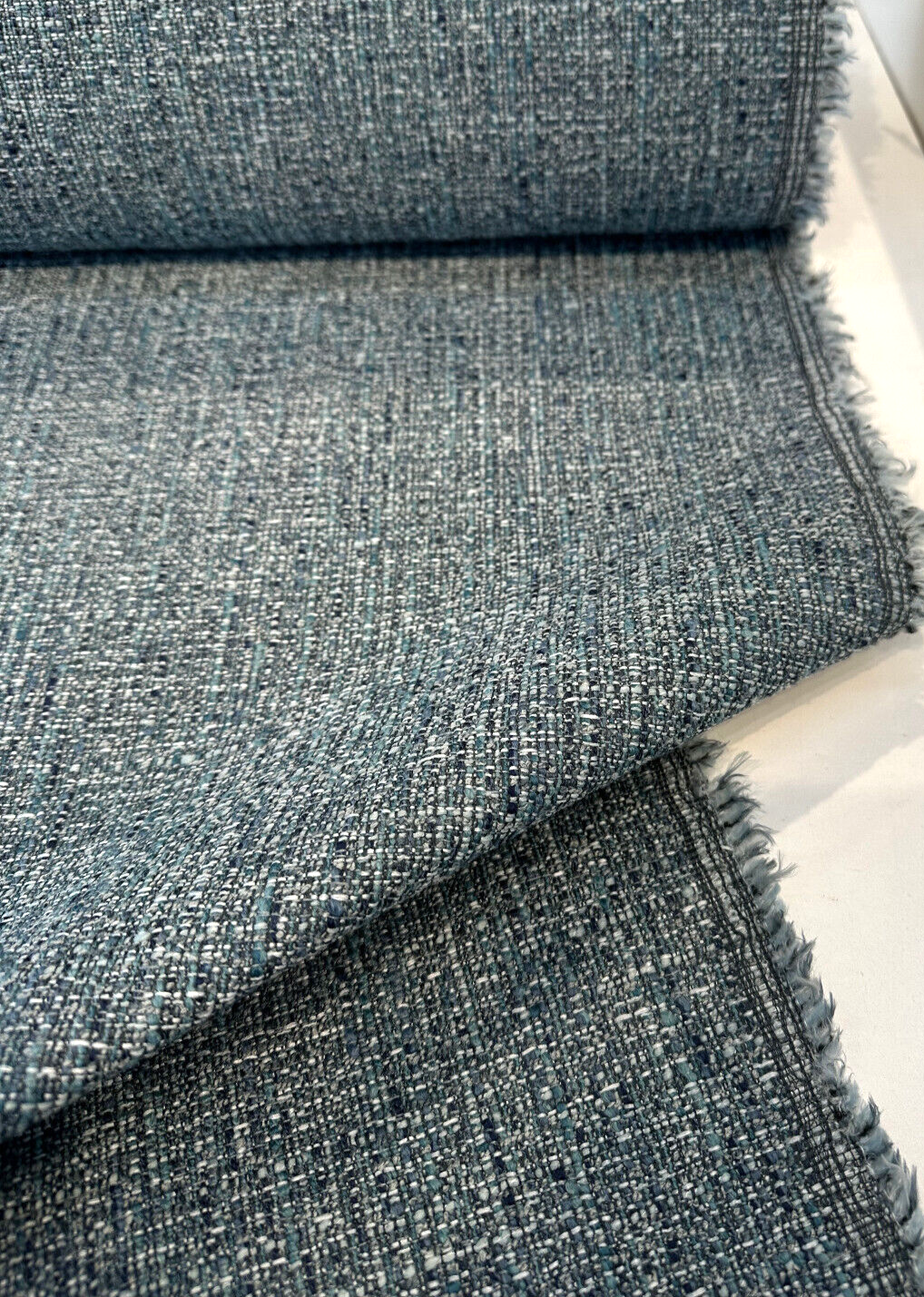 Hampton Laguna Blue Tweed Polyester Fabric - Blue Teal Turquoise Navy Tweed, 55" Width (1 Yard)