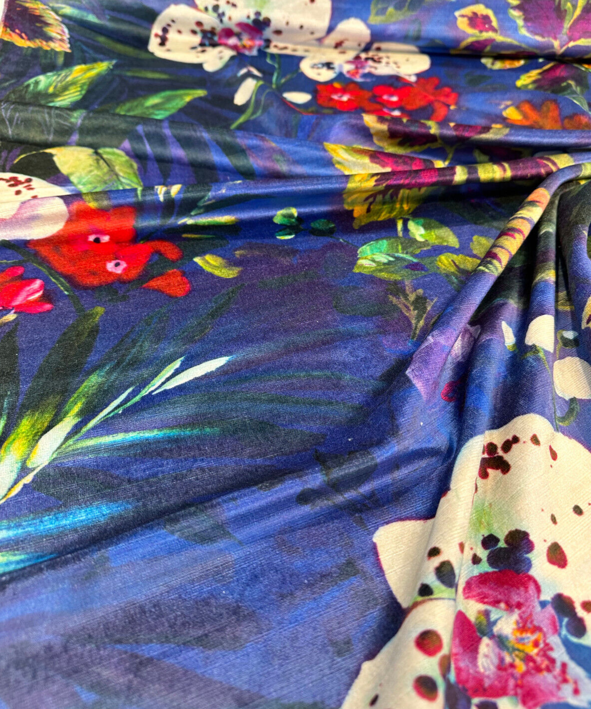 Natural Delicacy Velvet Fabric - Midnight Blue Printed Floral, 54" Width (1 Yard)