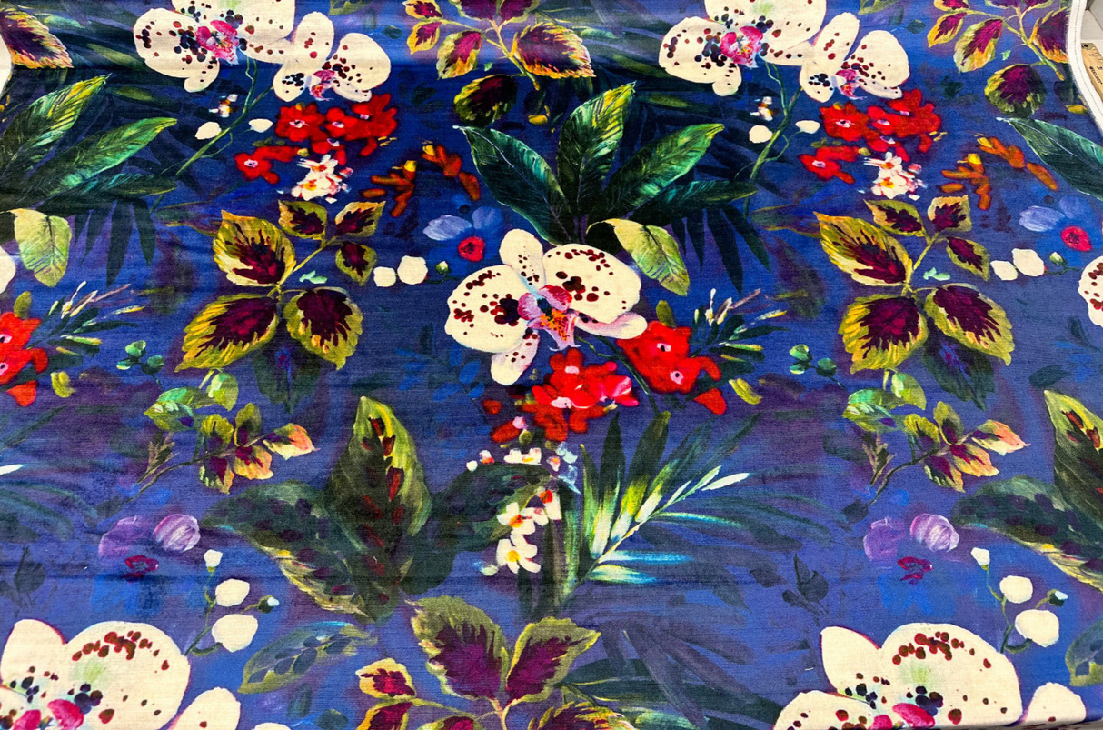 Natural Delicacy Velvet Fabric - Midnight Blue Printed Floral, 54" Width (1 Yard)