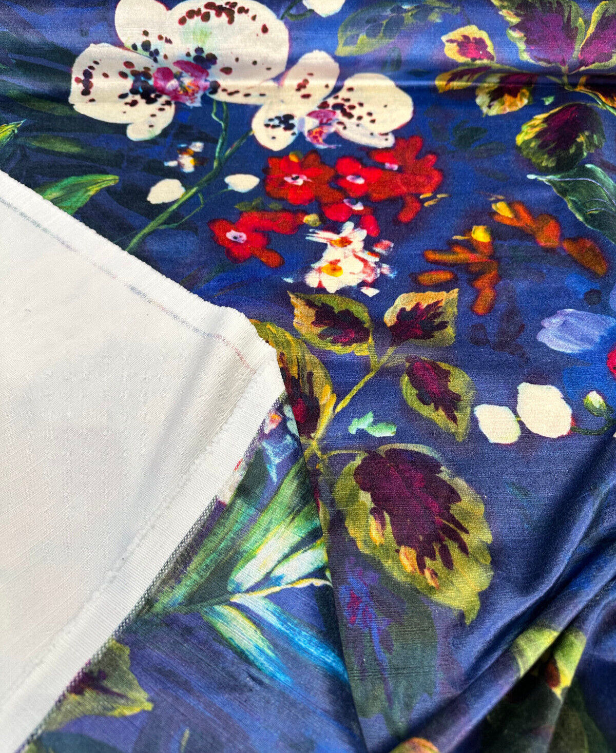 Natural Delicacy Velvet Fabric - Midnight Blue Printed Floral, 54" Width (1 Yard)