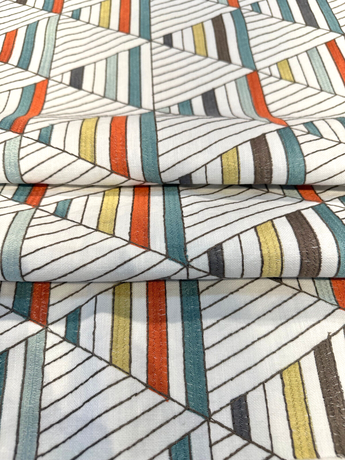 Waverly Flagship Tropic Embroidered Fabric - Off White Contemporary Geometric, 55" Width (By The Yard)