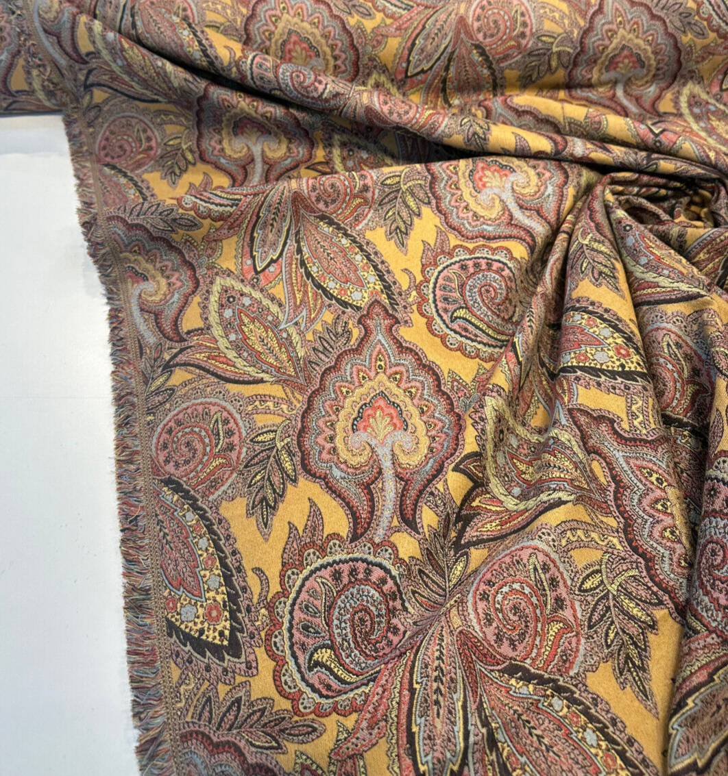 Paisley Nash Autumn Harvest 47J5951 Jacquard Upholstery Fabric - Mustard, Red, Teal, Blue, Black Paisley Damask Pattern, 56" Width (By The Yard)
