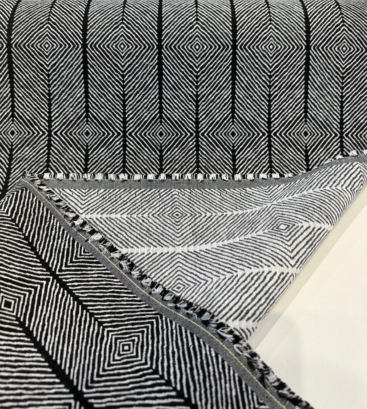 Sunbrella Inverse Classic Black White Upholstery Outdoor Fabric - Black White Geometric Pattern, By The Yard (1 Yard)