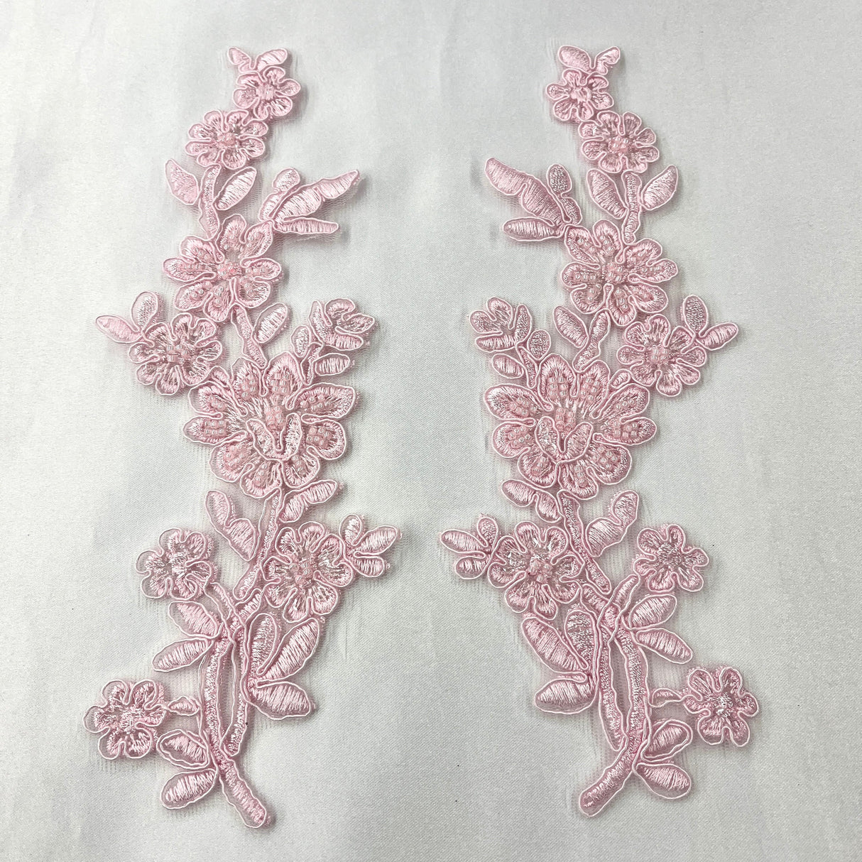 Beaded Corded Floral Lace Applique 100% Polyester Net Mesh