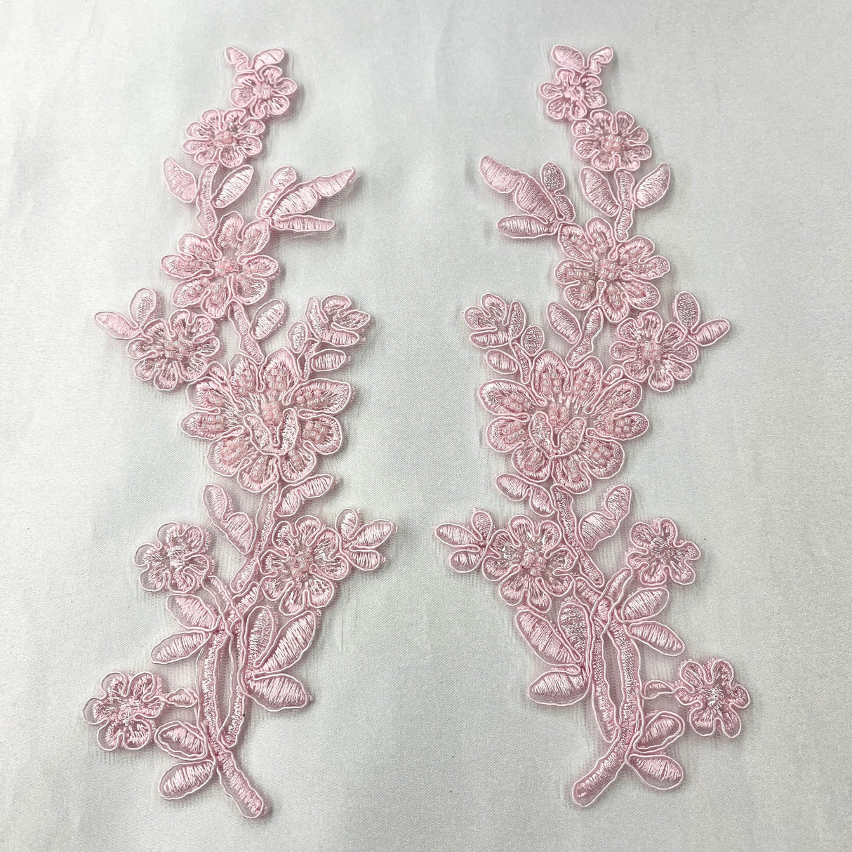 1 Pair Beaded & Corded Floral Lace Applique 10" x 2" Each Side