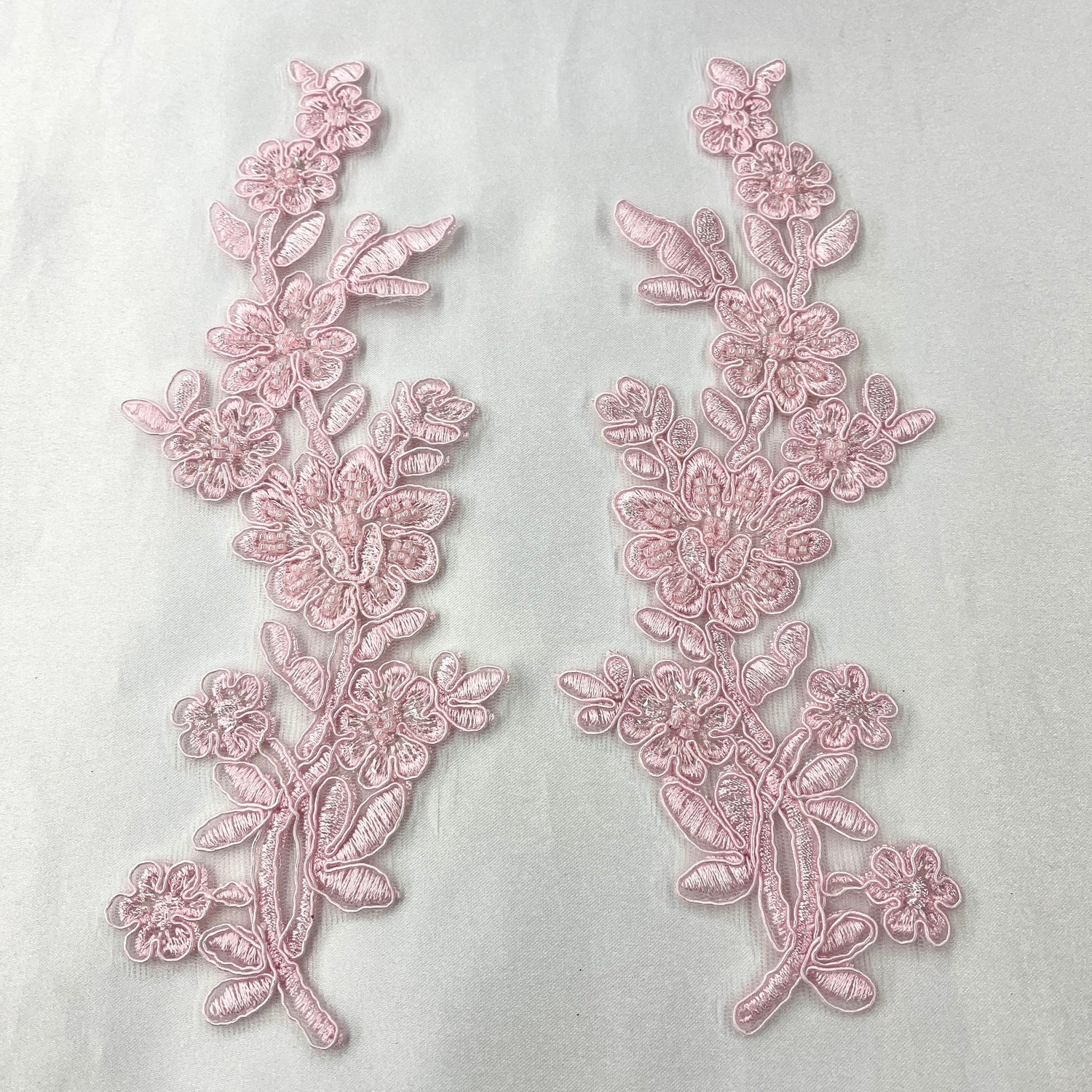 1 Pair Beaded & Corded Floral Lace Applique 10" x 2" Each Side