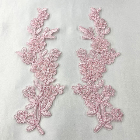 1 Pair Beaded & Corded Floral Lace Applique 10" x 2" Each Side