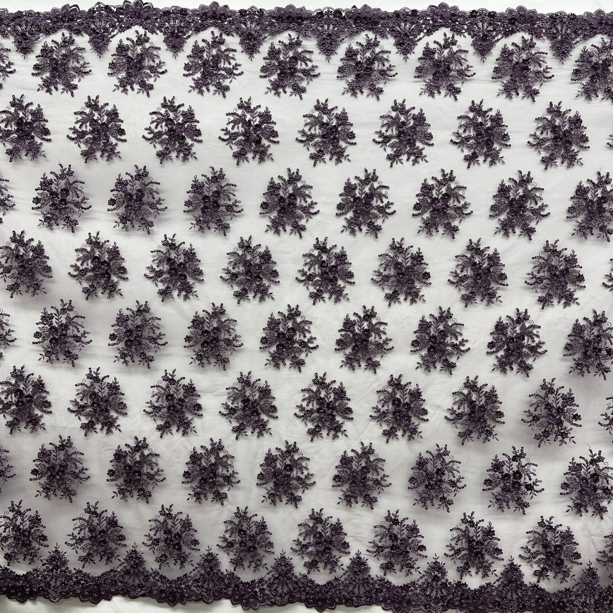 Beaded 3D Floral Lace Fabric