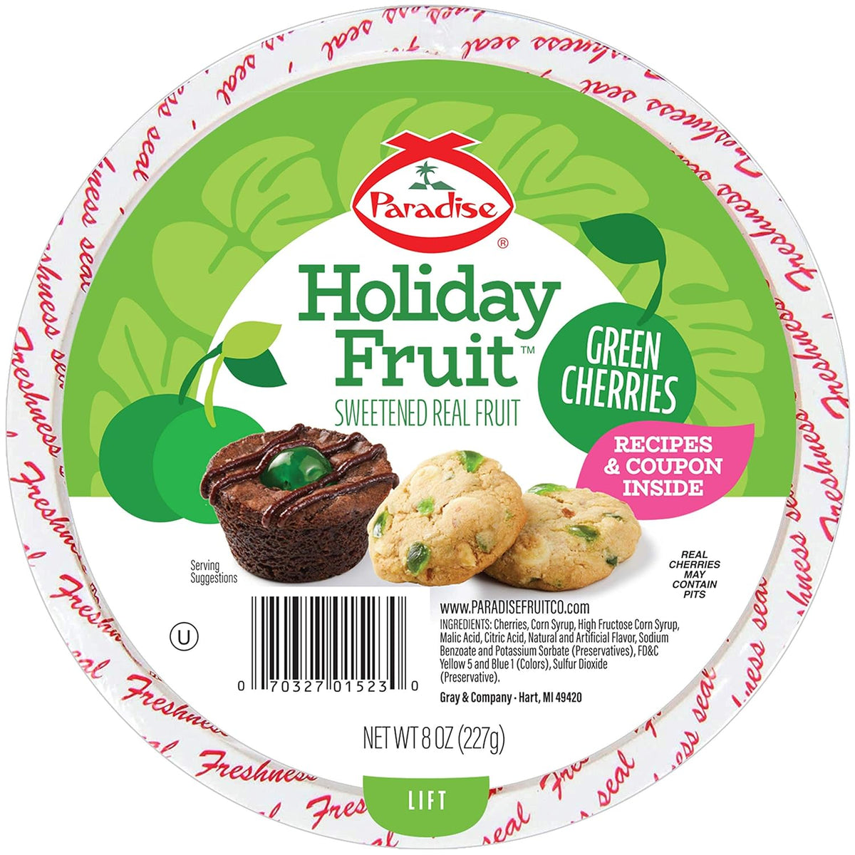 Paradise Green Cherries candied fruit fruitcakes 8oz