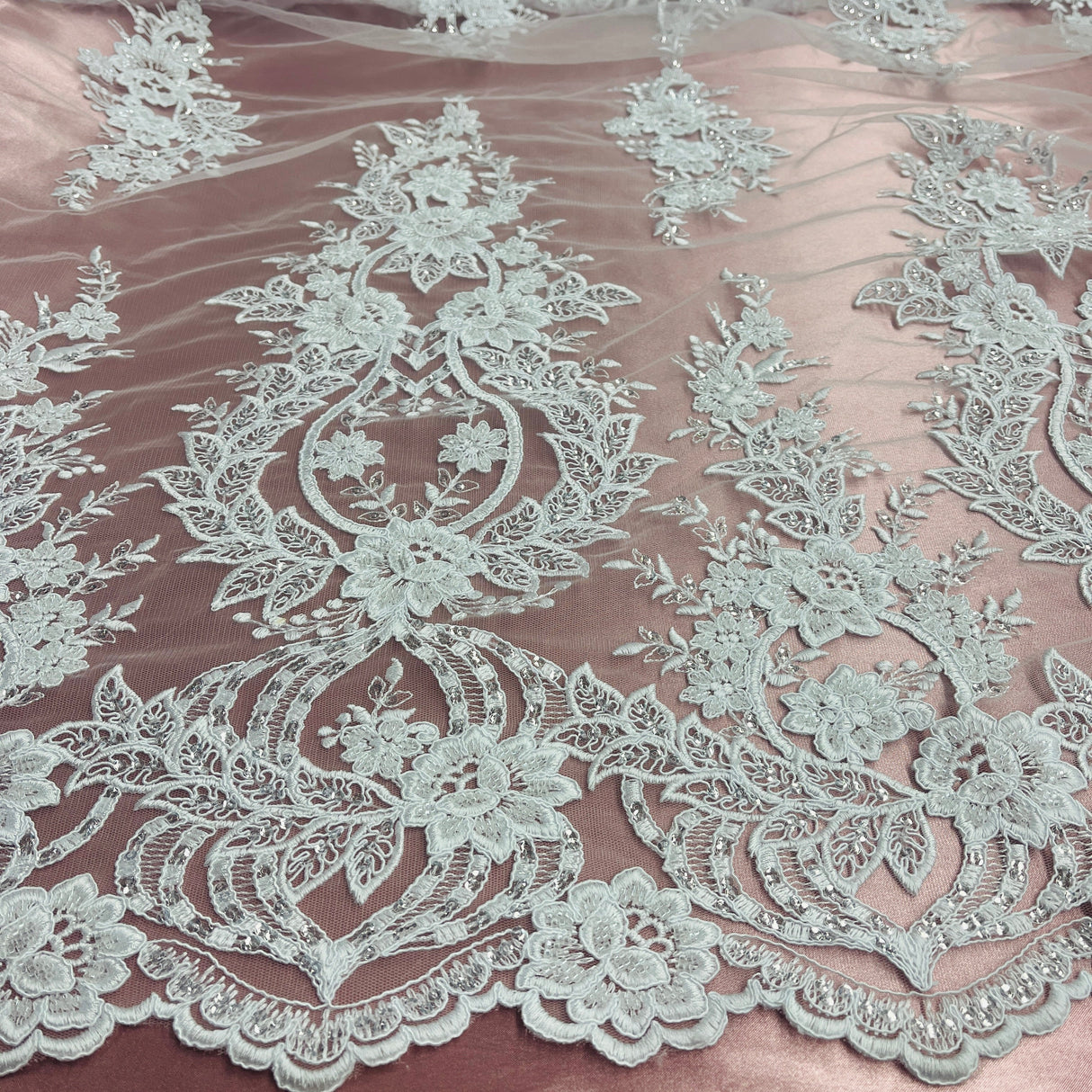 Beaded Corded Bridal Lace Fabric