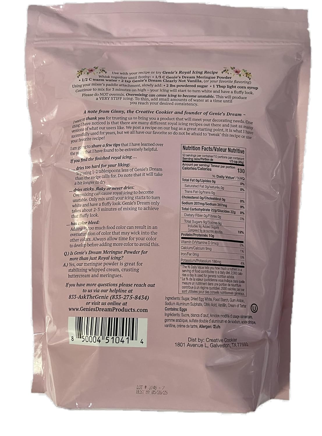 Genie's Dream Premium Meringue Powder 5lb poly pouch