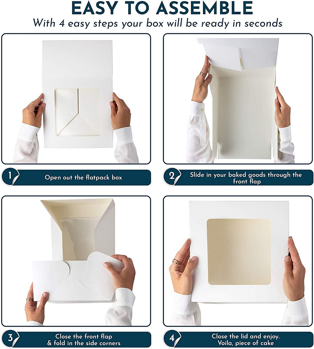 10 x 10 x 5" White Bakery Boxes with Window Pastry Boxes for Cakes, Cookies and Desserts