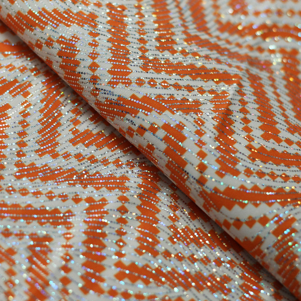 Zig Zag Racer Foil Polyester Spandex Fabric - Sparkly Chevron Foil Print, 58/60" Width (1 Yard)