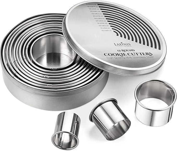 12 PCS Round Cookie Cutters – Commercial Grade Stainless Steel Dough & Biscuit Cutters