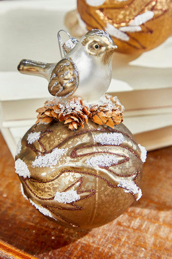 5” Bird on Ball Glass Ornament