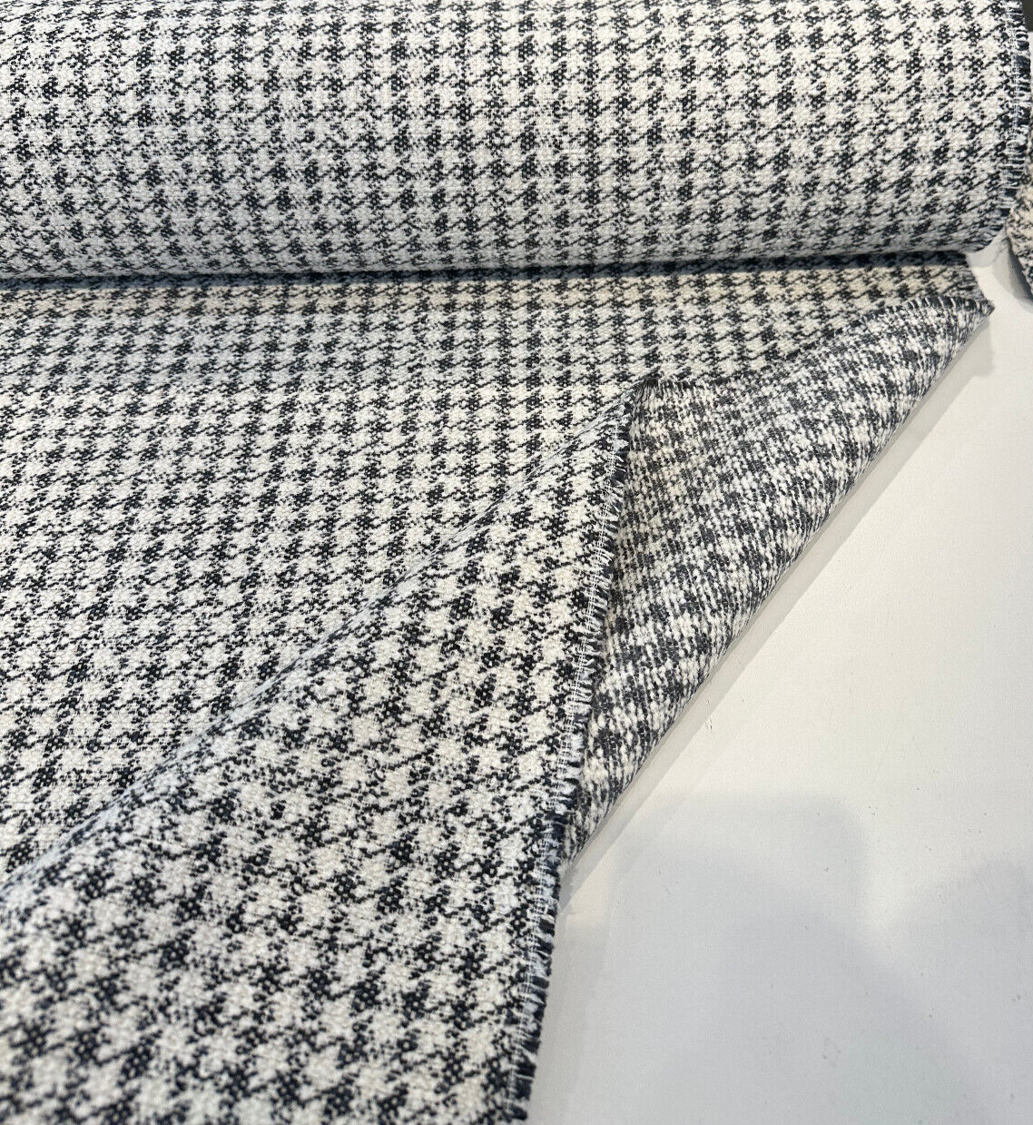 Houndstooth Coco Chenille Upholstery Fabric - Black Ivory Houndstooth, 54" Width (By The Yard)