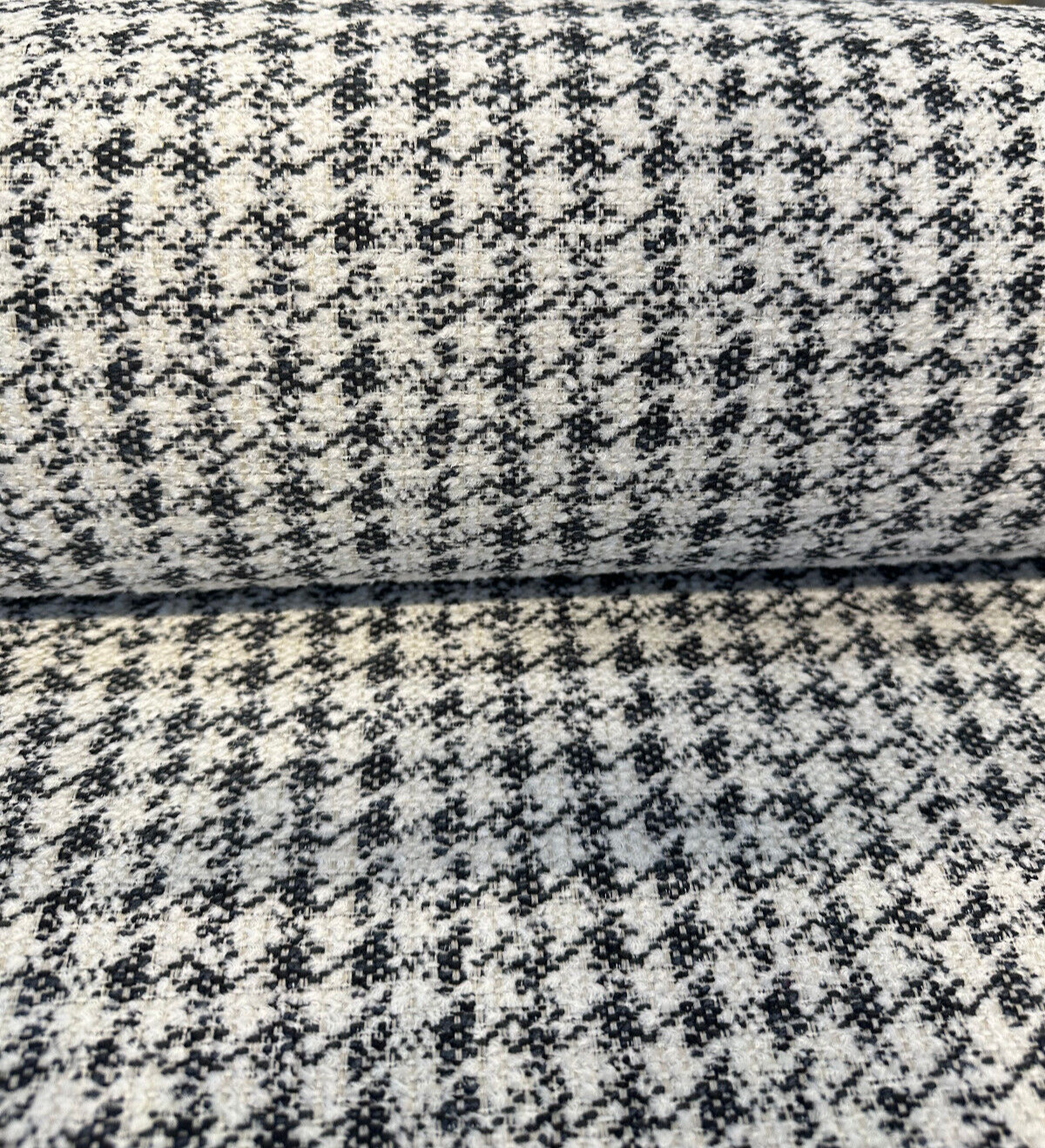 Houndstooth Coco Chenille Upholstery Fabric - Black Ivory Houndstooth, 54" Width (By The Yard)
