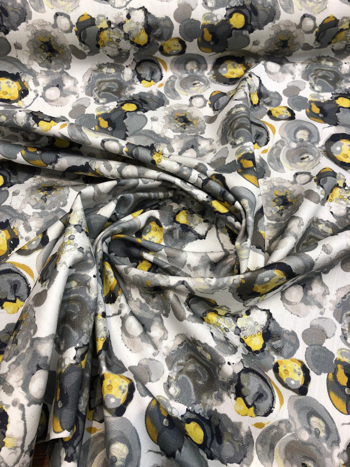 Bartson Cotton Fabric - Splatter Yellow Charcoal Artist Print, 57" Width (1 Yard)