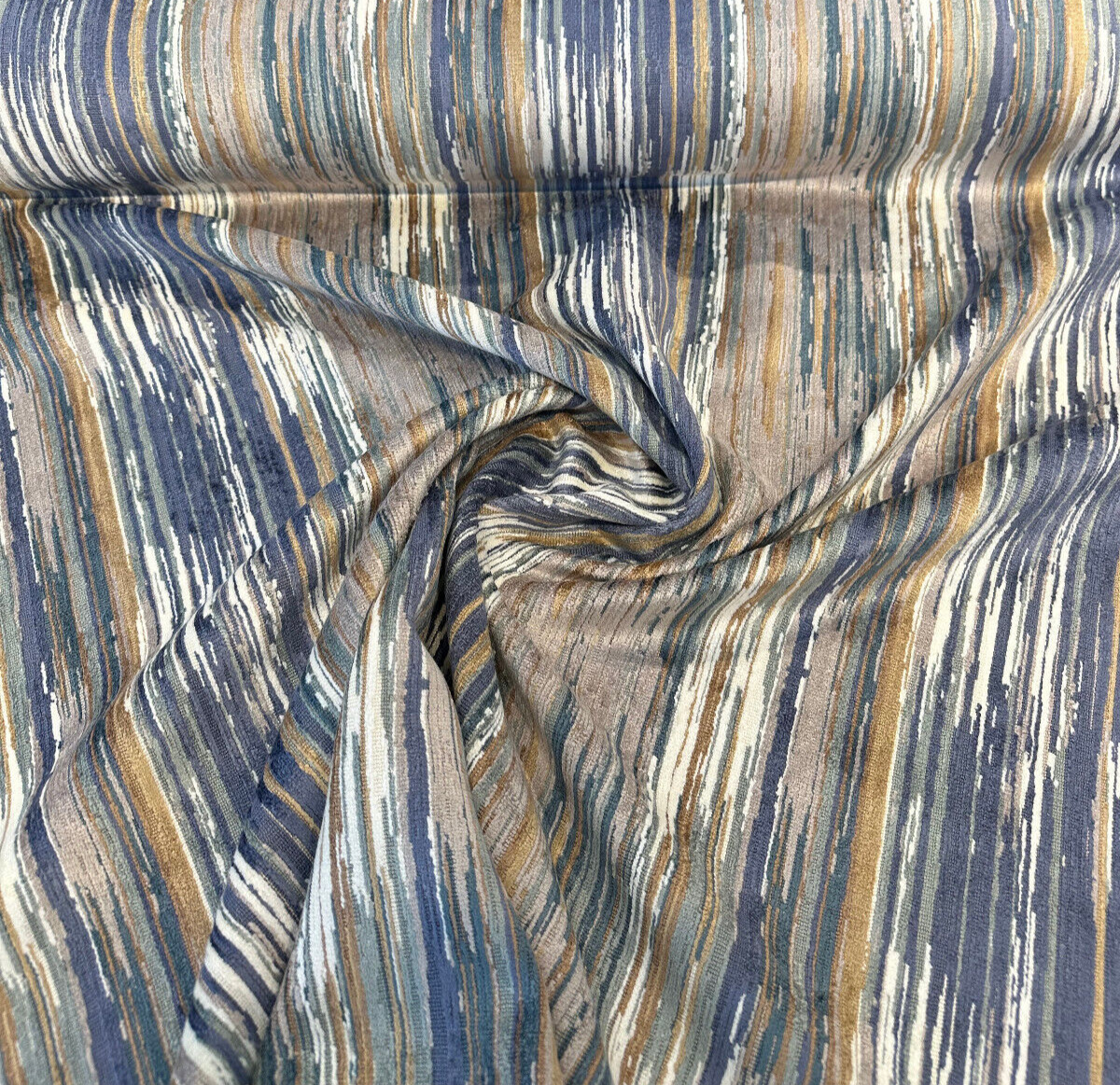 S2090 Alignment Aegean Velvet Fabric - Marseille Blue Multi-Tonal Stripes, 55" Width (By The Yard)