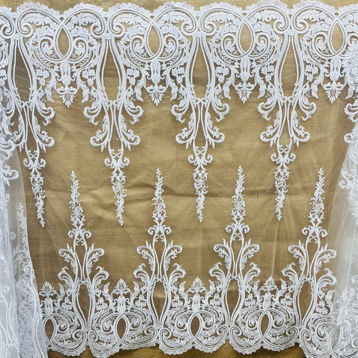 1 Yard Timeless White Corded Bridal Lace Fabric 54 inch Width