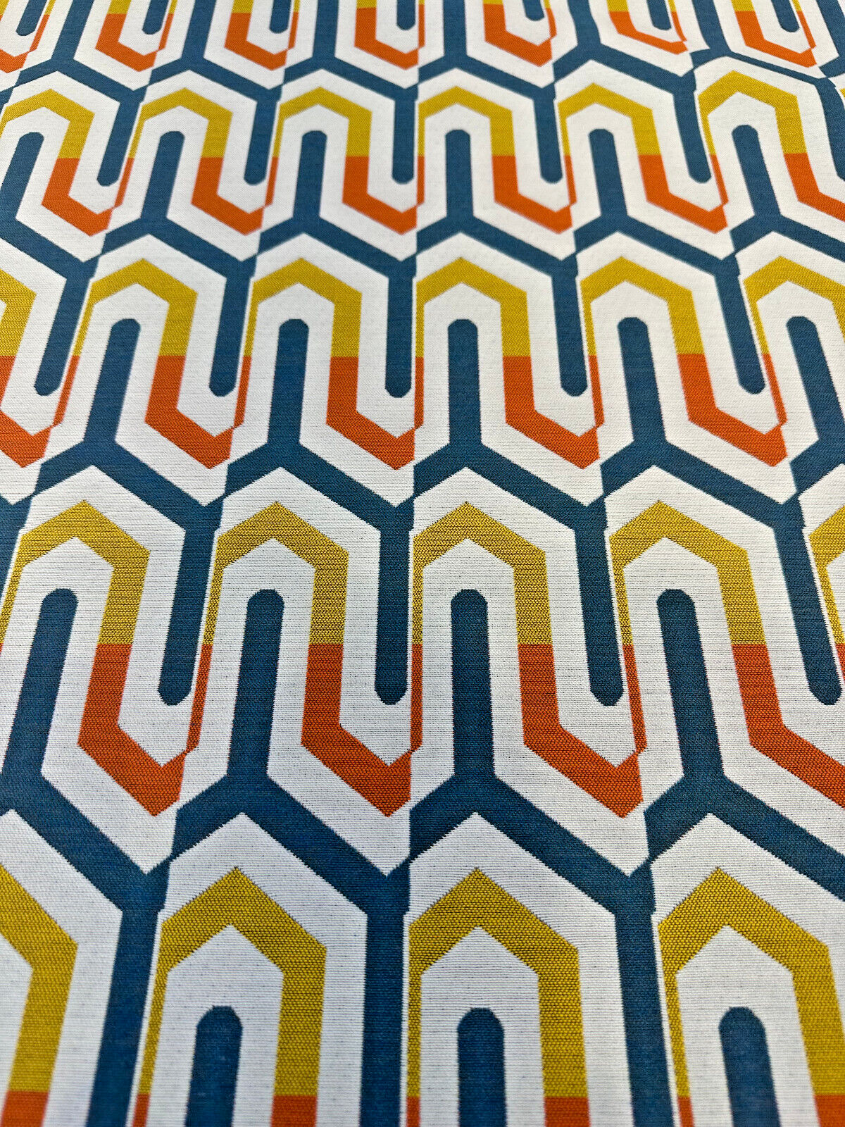 Sunbrella Retro Chevron Tropic Sunbrella Acrylic Fabric - Blue, Orange, Yellow, White Chevron Pattern, 54" Width (1 Yard)