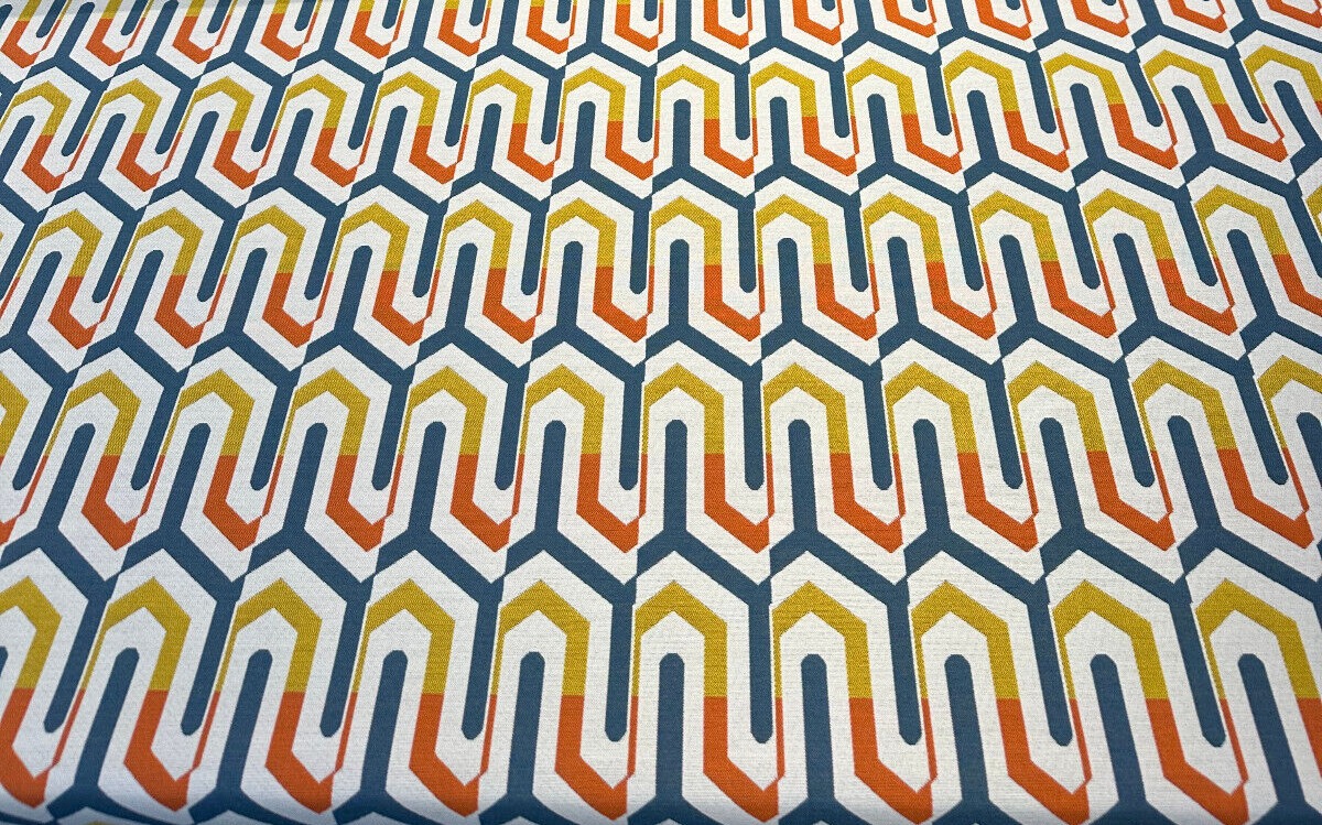 Sunbrella Retro Chevron Tropic Sunbrella Acrylic Fabric - Blue, Orange, Yellow, White Chevron Pattern, 54" Width (1 Yard)