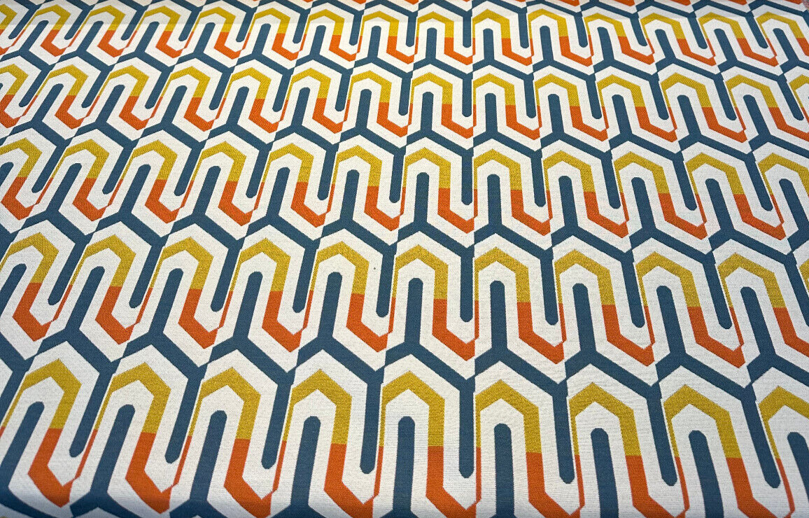 Sunbrella Retro Chevron Tropic Sunbrella Acrylic Fabric - Blue, Orange, Yellow, White Chevron Pattern, 54" Width (1 Yard)