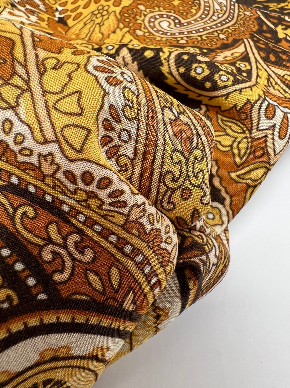 Viscose Staple Printed Yellow Brown Paisley