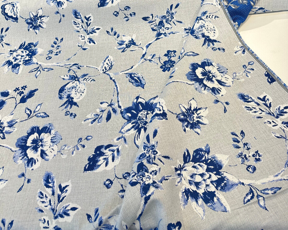 Sunbrella Ariana Floral Sunbrella Acrylic Fabric - Delft Blue Floral, 54" Width (1 Yard)