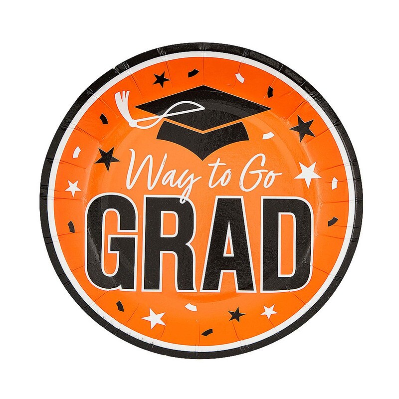 Gold Way to Go Grad Dessert Plates 7.25 Inch Paper 25 Count Graduation Party Supplies