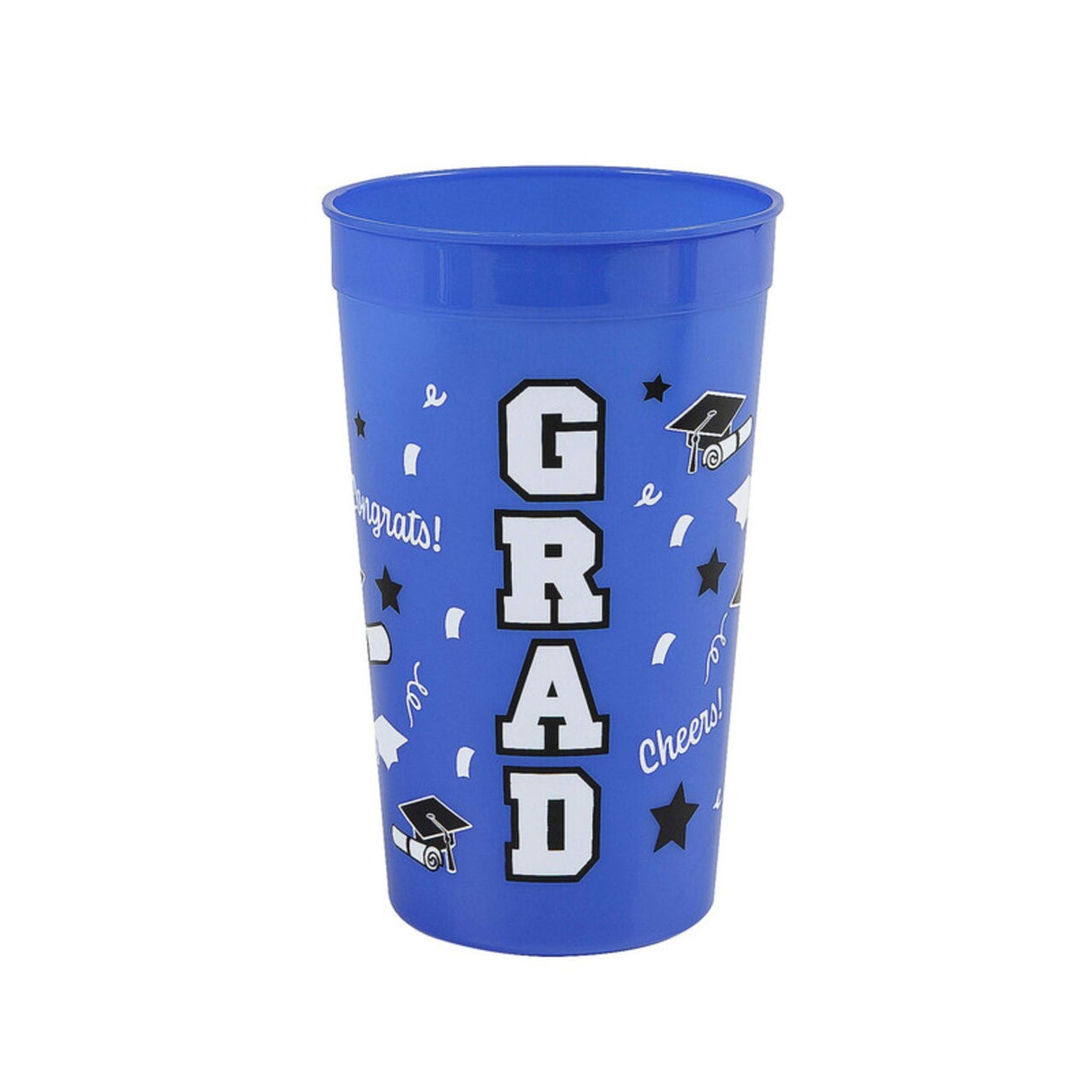 Bright Blue Grad Reusable Plastic Tumblers 32 oz 12 Count Graduation Party Cups