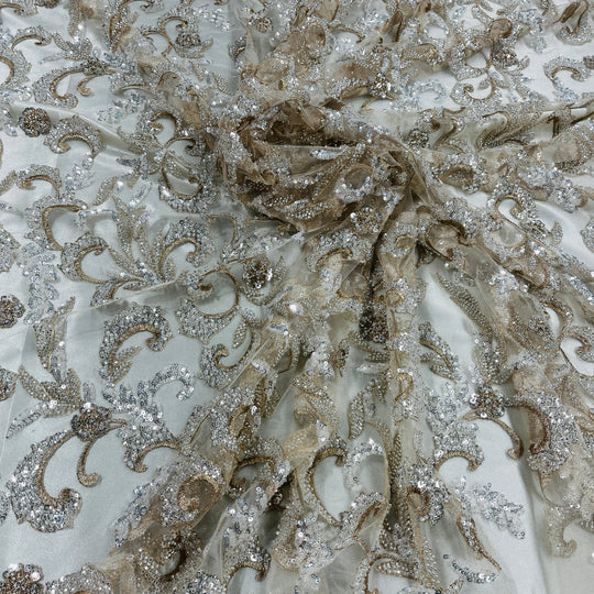 1 Yard Beaded Lace Fabric Embroidered 100 Percent Polyester Net Mesh 53 inch Width