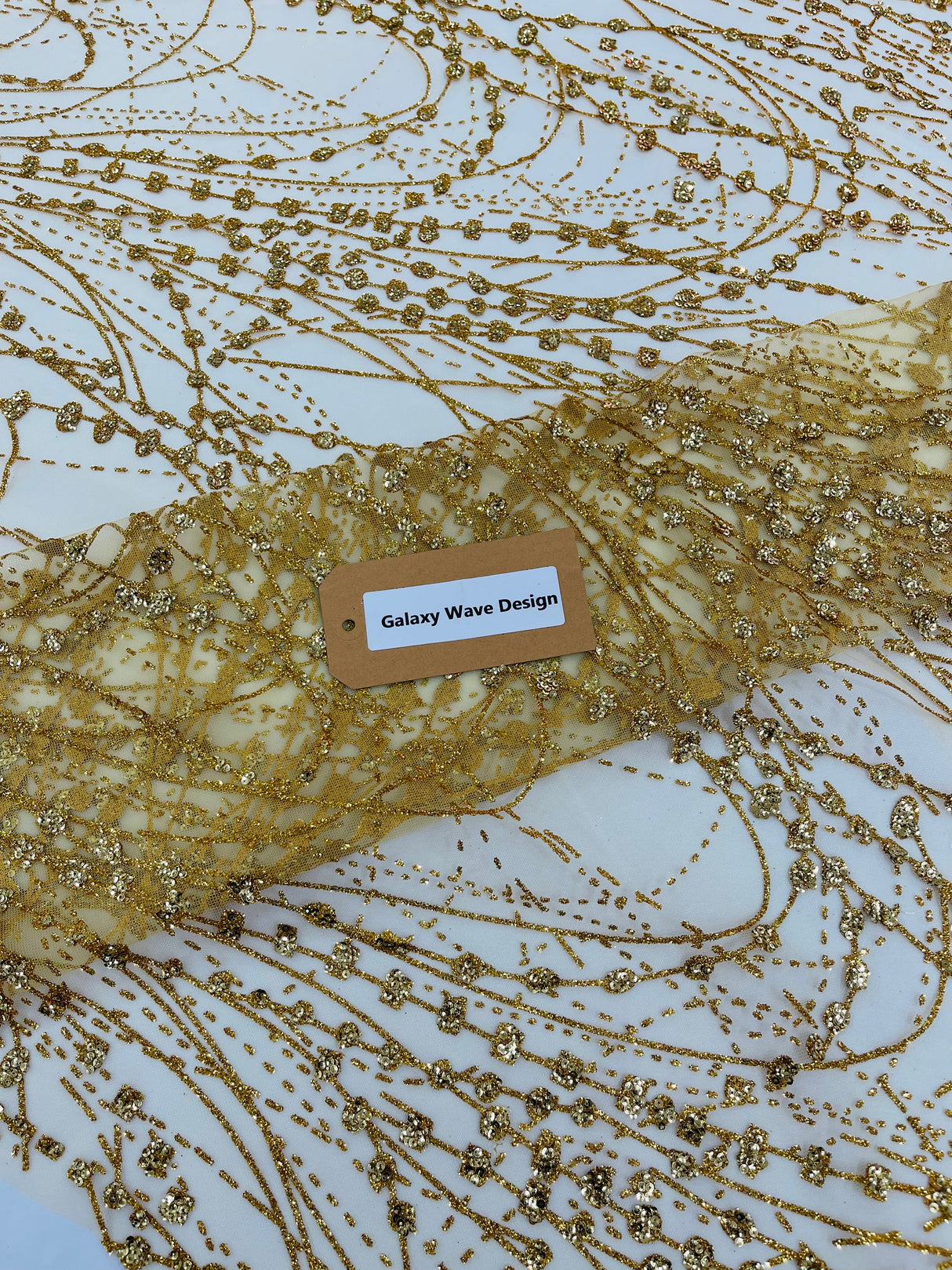 Galaxy Glitter Design Mesh Lace Polyester Fabric - Glitter Galaxy Pattern, 52-54" Width (1 Yard)