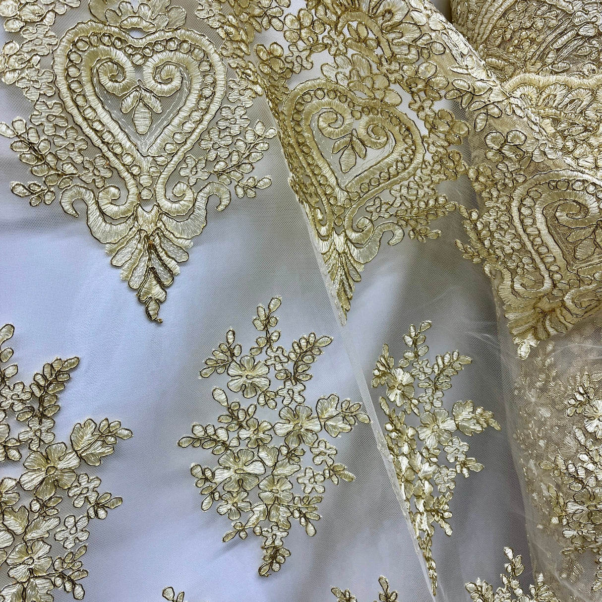 Embroidered Lace Fabric on Polyester Net Mesh