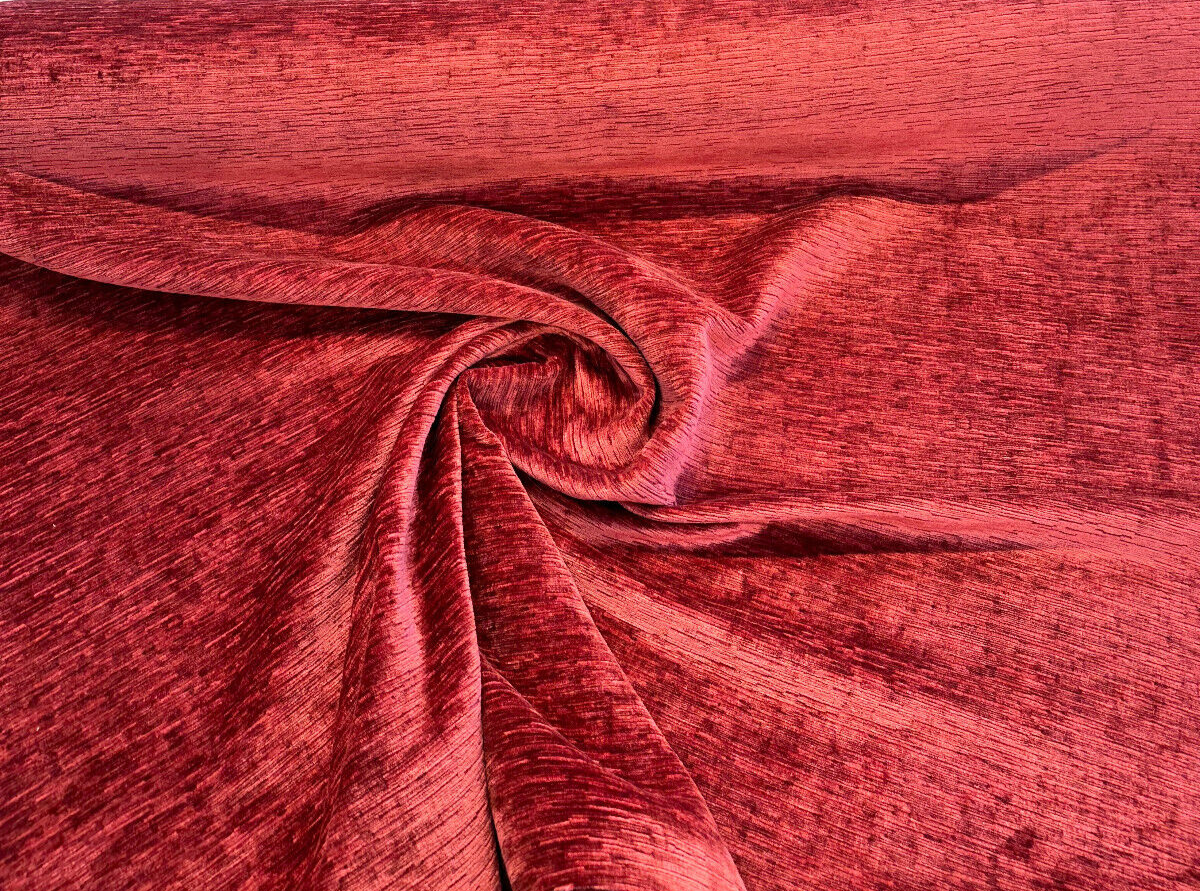 Jazz Plush Chenille Upholstery Fabric - Lipstick Red, Soft Textured, 55" Width (1 Yard)