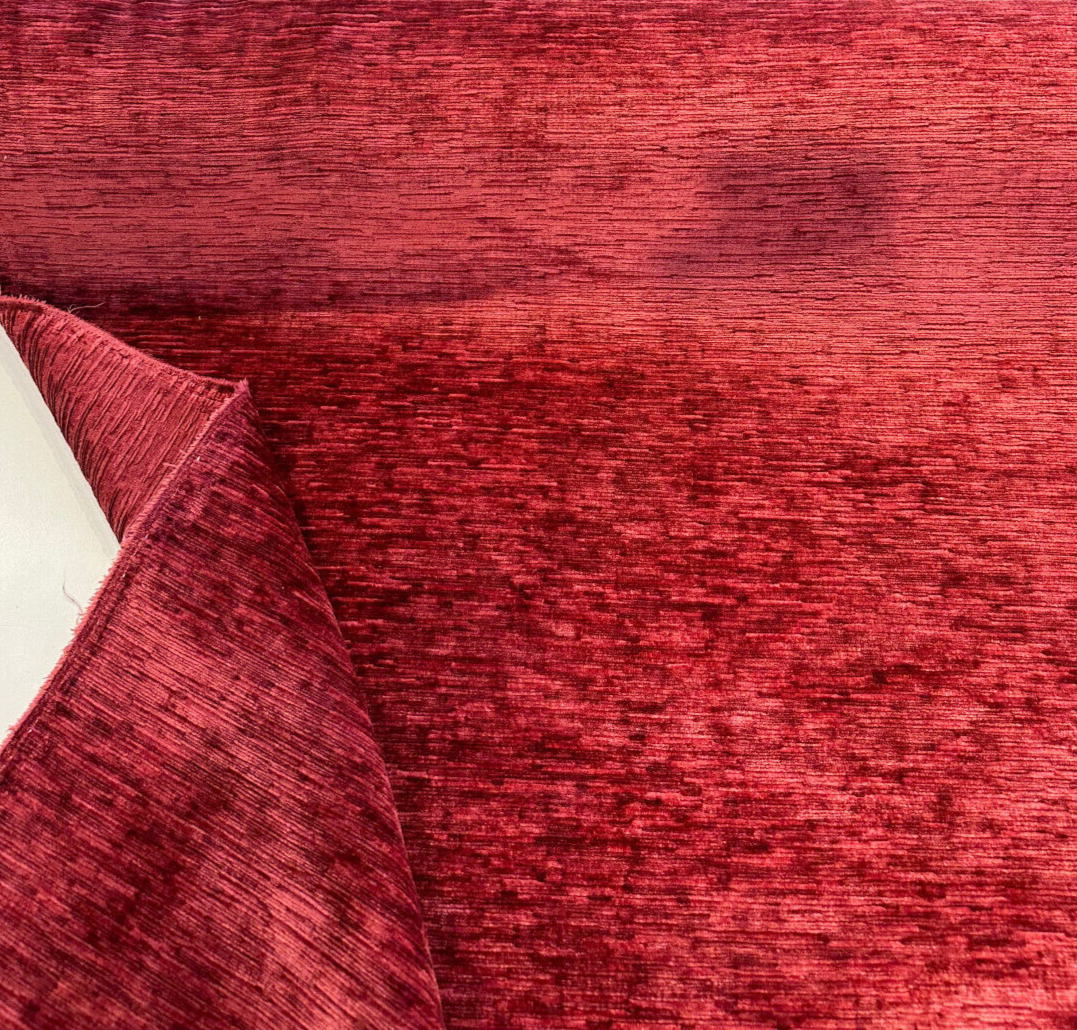 Jazz Plush Chenille Upholstery Fabric - Lipstick Red, Soft Textured, 55" Width (1 Yard)