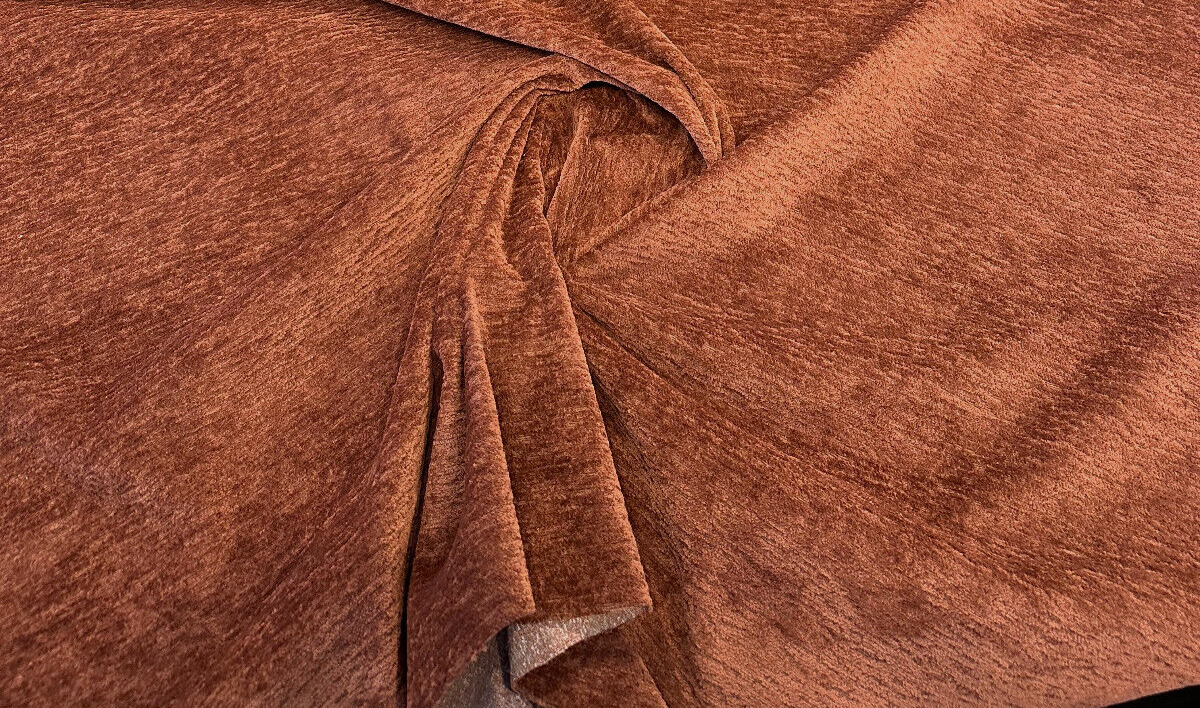 Destiny Paprika Plush Chenille Fabric - Paprika, Soft Textured Upholstery, 55" Width (1 Yard)