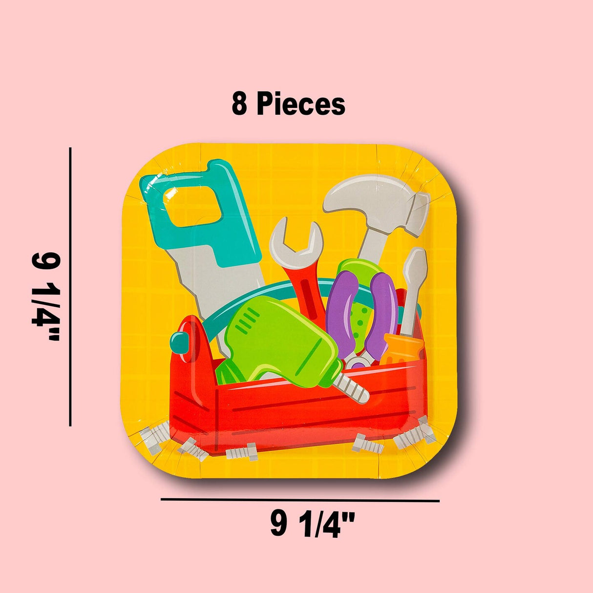 8 Count Little Handyman Paper Plates 9 1/4 Inch Tool Party Birthday Supplies