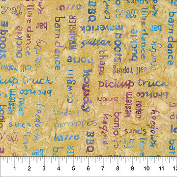Cotton Fabric Saddle Up Words Cheese Sauce 43/44"